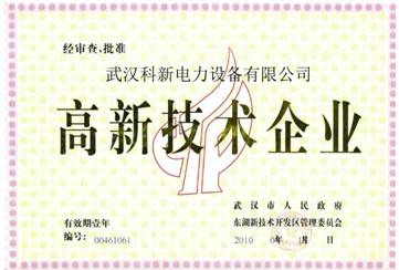 科新電力榮譽(yù)證書(shū)